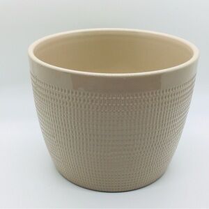 Thick plastic taupe / light tan cache pot planter